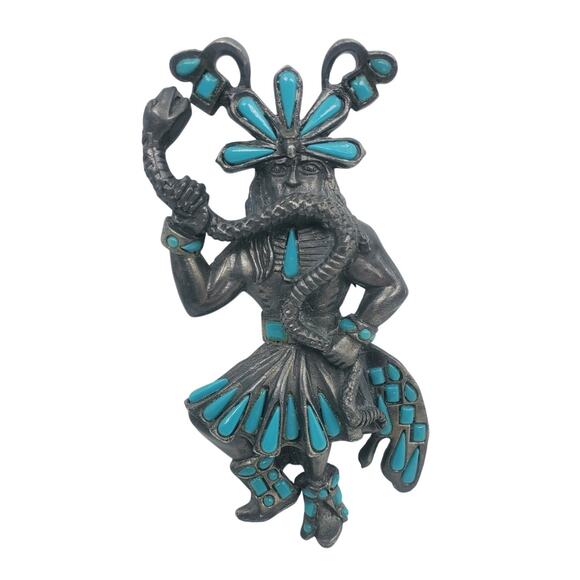 Vintage Snake Dancer Southwest Style Pendant With Inlaid Faux Turquoise - Picture 1 of 6